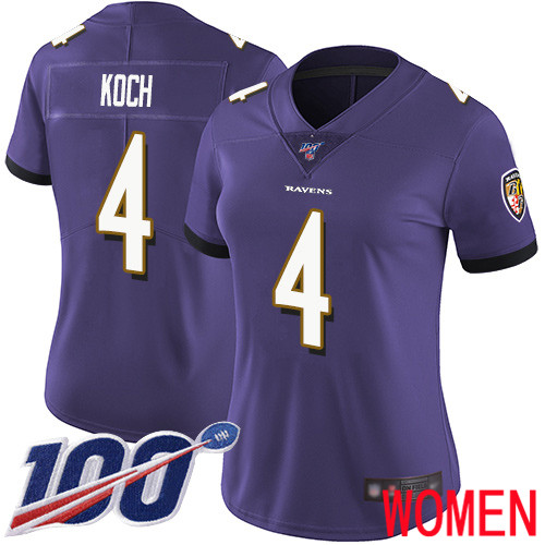 Baltimore Ravens Limited Purple Women Sam Koch Home Jersey NFL Football #4 100th Season Vapor Untouchable